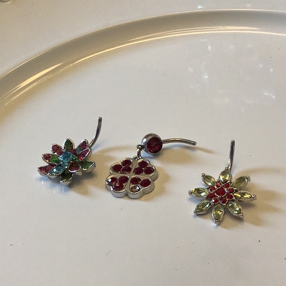 Belly button rings (3) pieces stainless steel with stones no balls on end